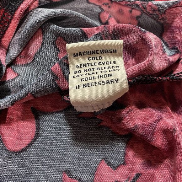 DIANA BELLE Blouse Floral Long Sleeve Turtleneck Stretch Womens XL Black Red - Picture 11 of 11